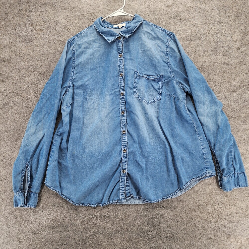 Maurices Shirt Womens 0 Blue Button Up Long Sleeve Blue